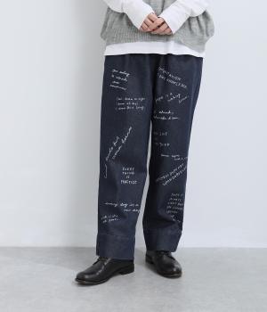 コットンツイルとデニムのテーパードパンツ(インディゴ-F)