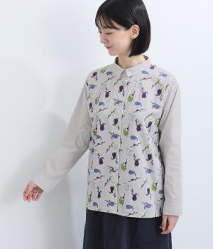 シルキーコットン　洋ナシプリントシャツ(グレー-F)