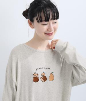 ストレッチコットン天竺　洋ナシ刺繍プルオーバー（アイボリー・F）
