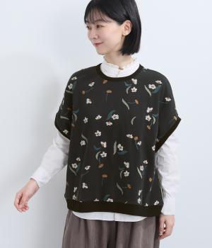 ポンチ花刺繍ドルマンベスト（ブラック・F）