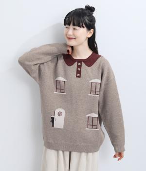 ふくもちニット　お家ジャカードプルオーバー（ベージュ・F）
