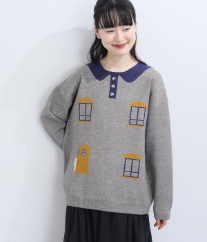 ふくもちニット　お家ジャカードプルオーバー（杢グレー・F）