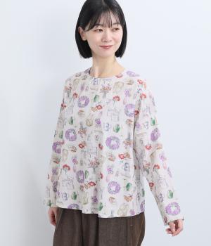 シルキーコットン　ラッキーアイテムプリントブラウス（ホワイト・F）