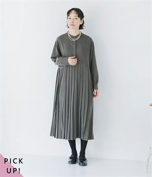 一部別注｜イレギュラー切替プリーツワンピース(チャコール-ONESIZE)