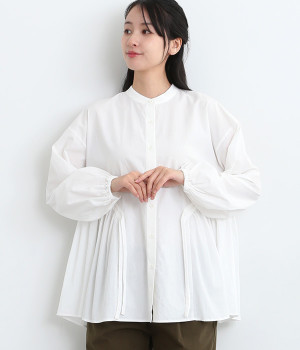 ブロードワッシャー異素材切替デザインブラウス(オフ-ONESIZE)