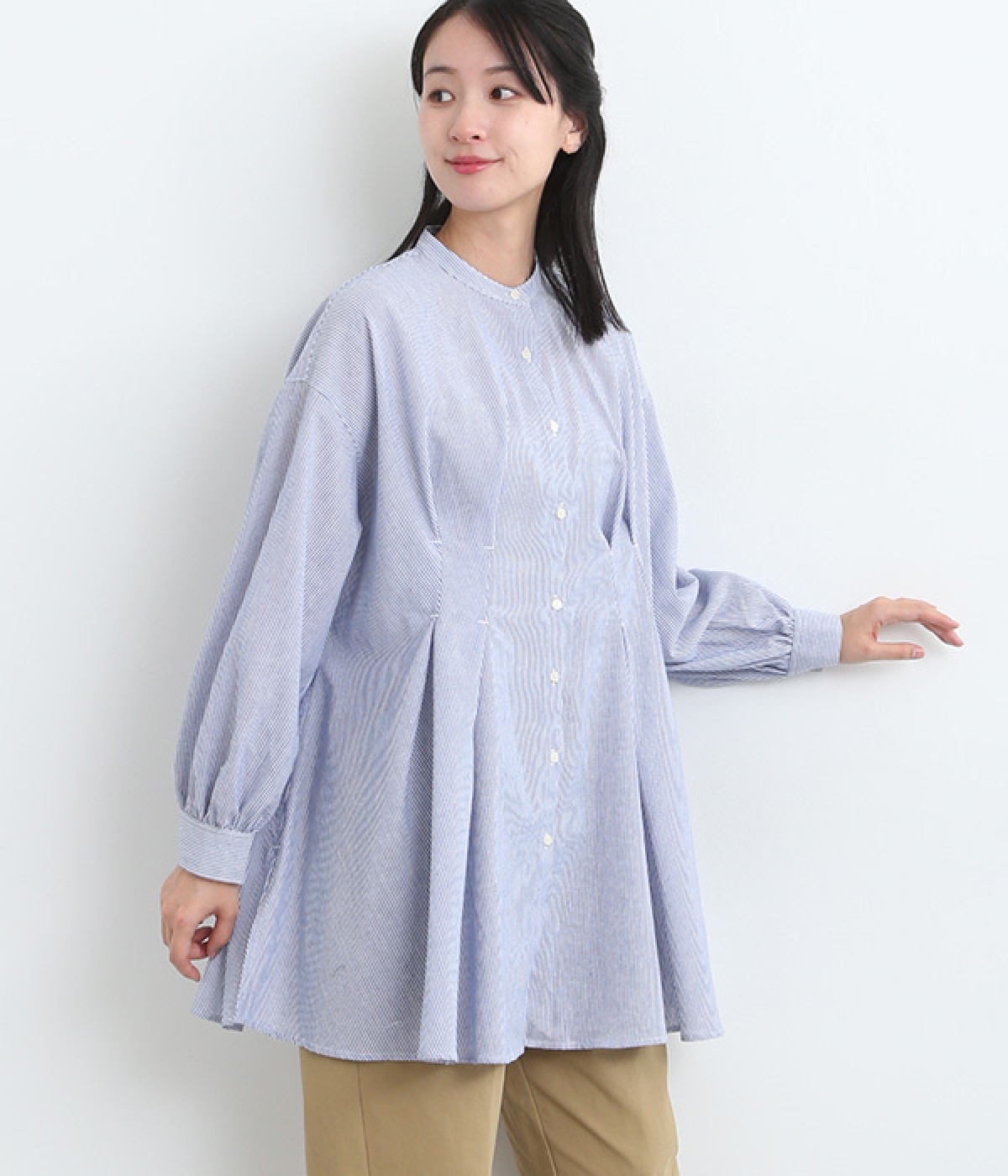 ストライプダブルタックチュニック(ブルーストライプ-ONESIZE)