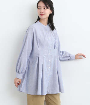 ストライプダブルタックチュニック(ブルーストライプ-ONESIZE)