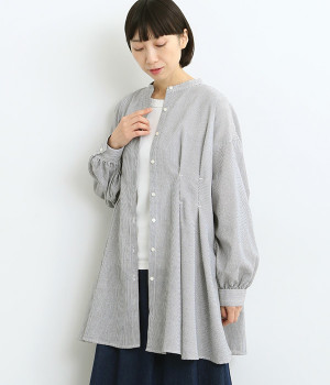 ストライプダブルタックチュニック(ブラックストライプ-ONESIZE)