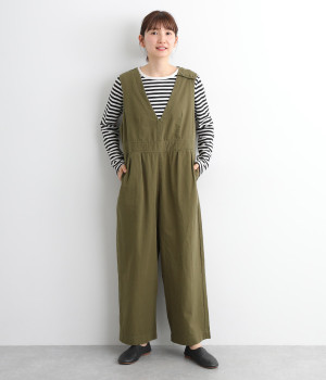 コットンツイルサロペットパンツ(カーキ-ONESIZE)