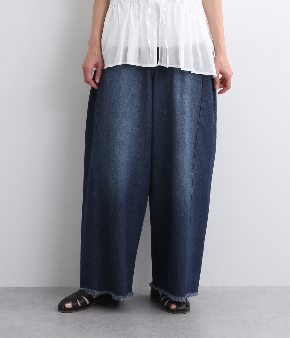 デニムコクーンワイドパンツ(インディゴ-ONESIZE)