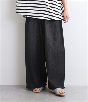 デニムコクーンワイドパンツ(ブラック-ONESIZE)