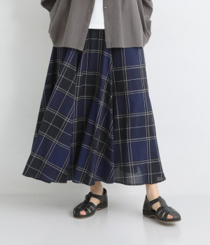 サンドチェック6枚接ぎチェックスカート(ネイビーチェック-ONESIZE)