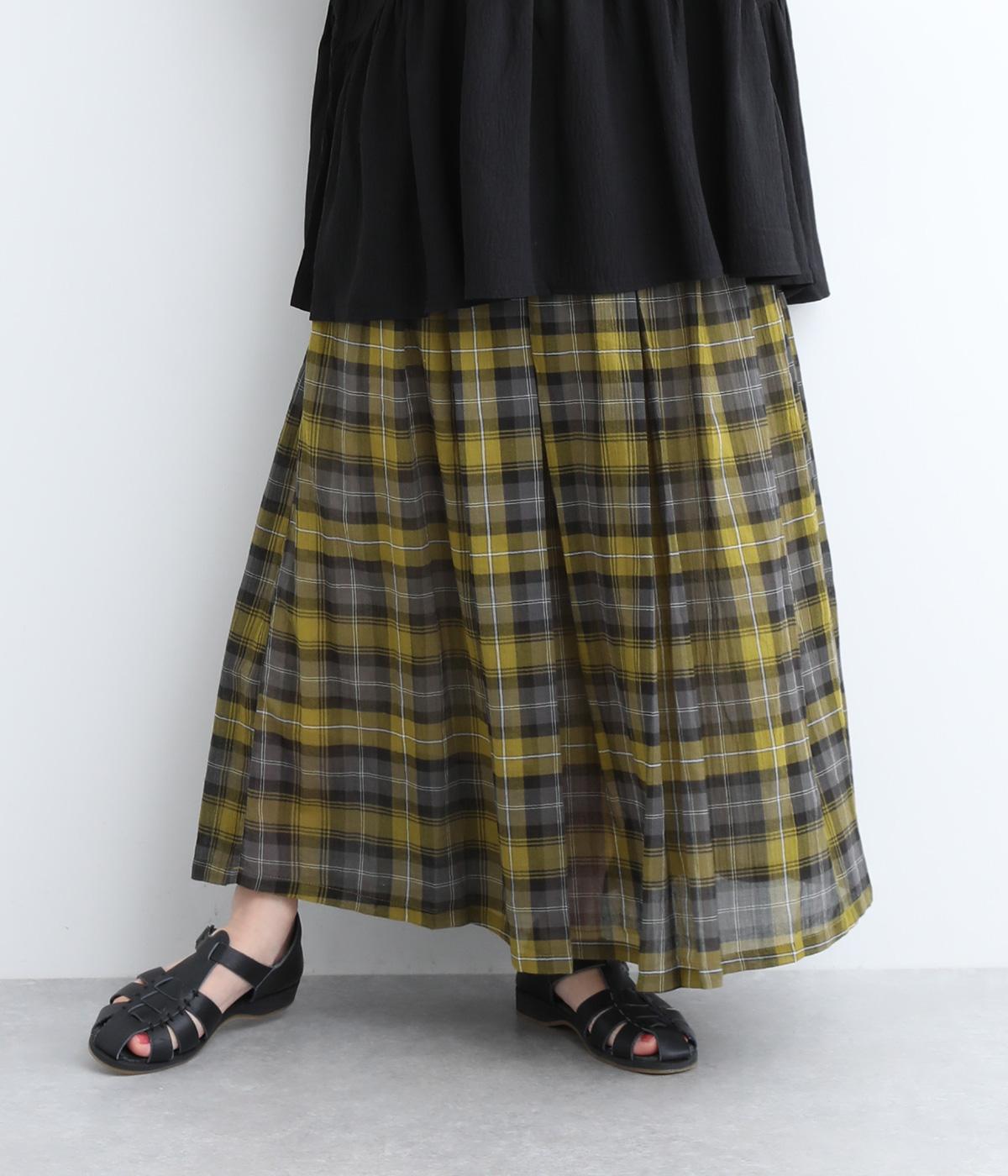 チェックボイルタックギャザースカート(イエローチェック-ONESIZE)