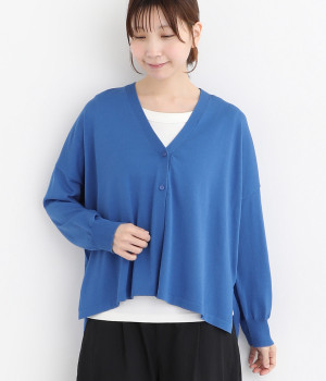サマーニットゆったりポンチョカーディガン(ブルー-ONESIZE)