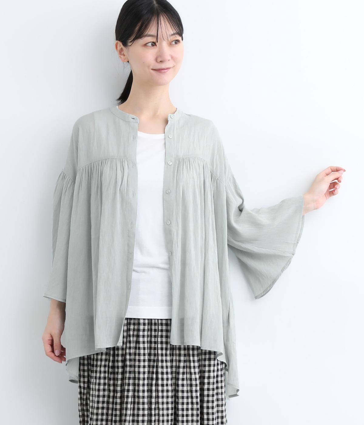 ヴィンテージボイルギャザーフレアスリーブチュニック(グレー-ONESIZE)