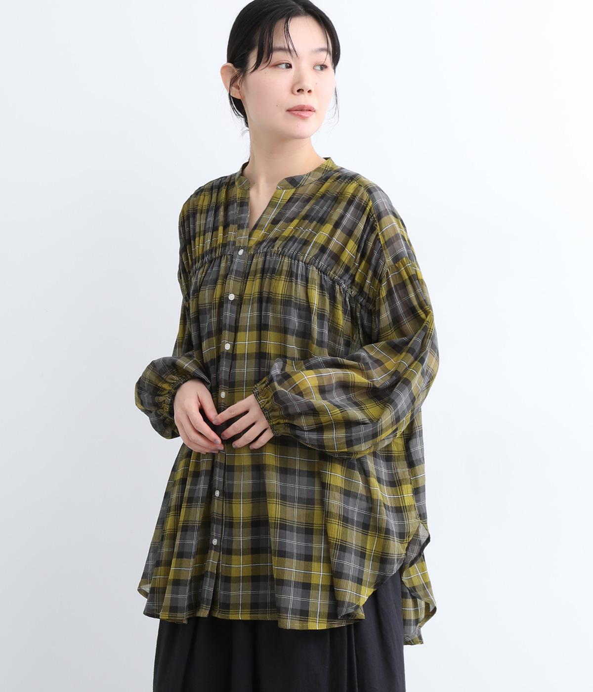 チェックシャーリングスキッパーチュニック(イエローチェック-ONESIZE)