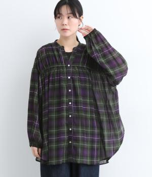 チェックシャーリングスキッパーチュニック(グリーンチェック-ONESIZE)