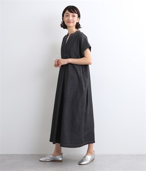 デニムスキッパーワンピース(ブラック-ONESIZE)