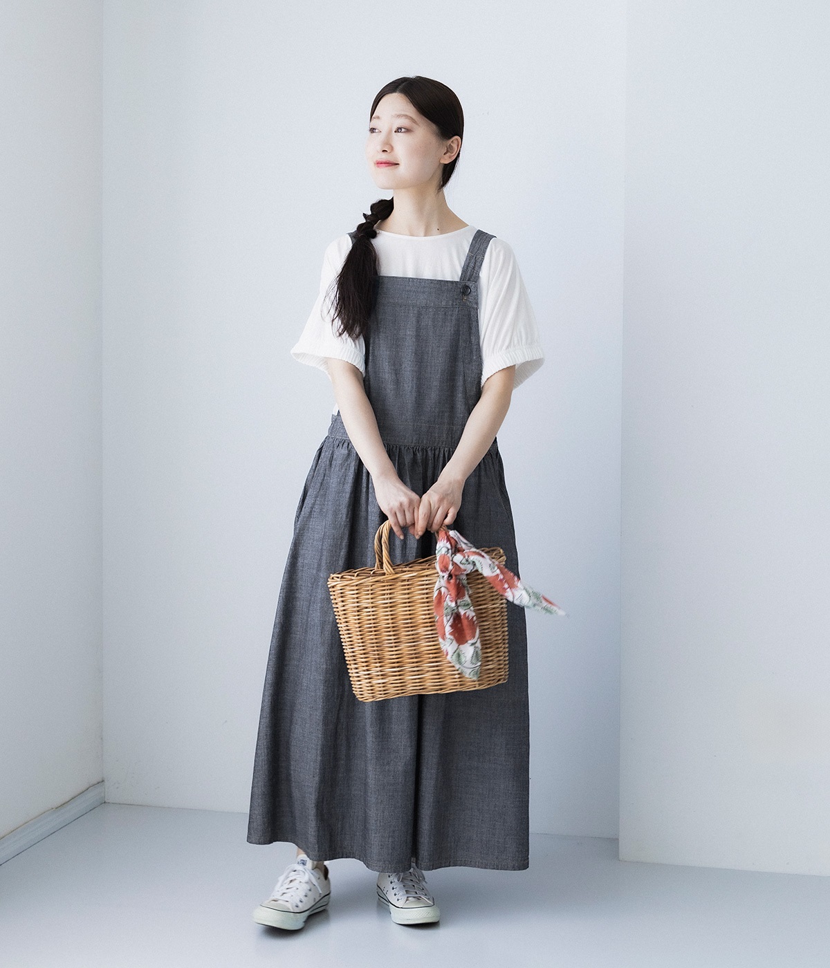 デニムエプロンジャンパースカート(インディゴ-ONESIZE)