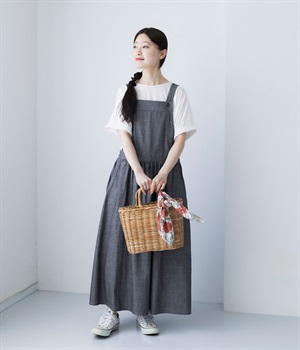 デニムエプロンジャンパースカート(インディゴ-ONESIZE)