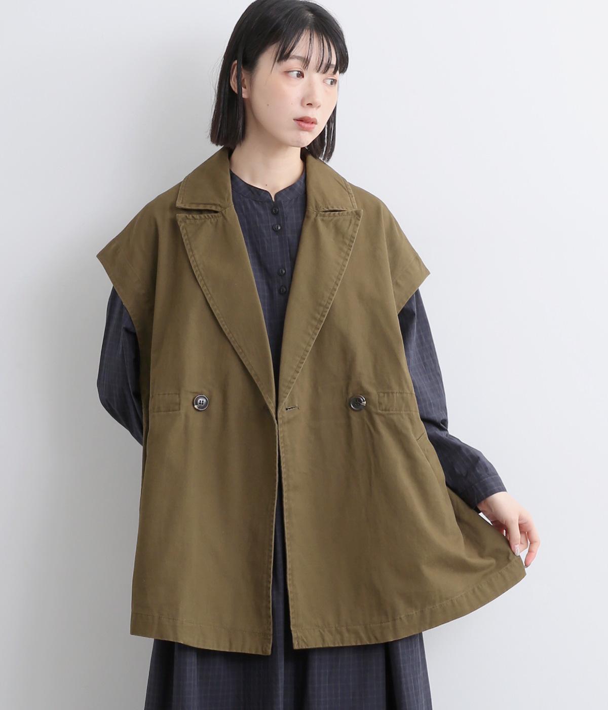 ツイルダブルテーラーフレンチベスト(カーキ-F)