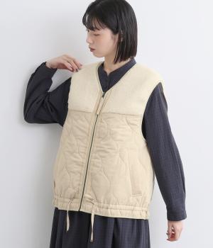 ボア×キルティングベスト(ライトベージュ-F)
