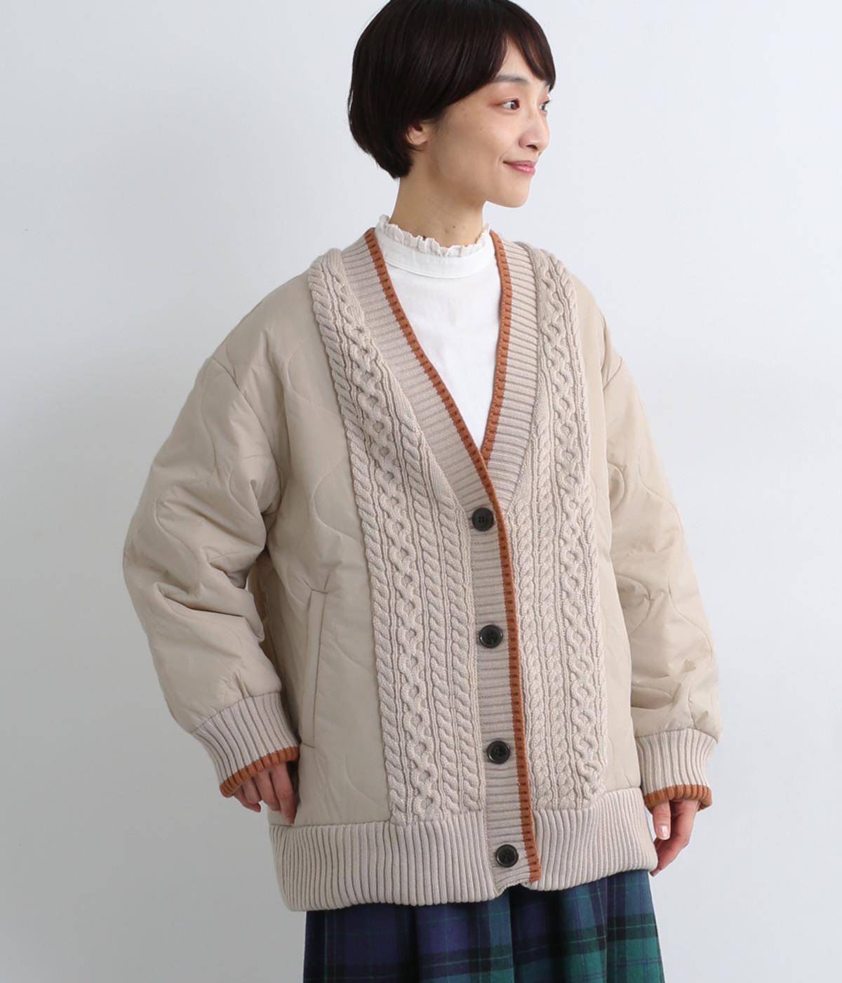 キルト＆アクリルニットドッキングコート(ベージュ-F)