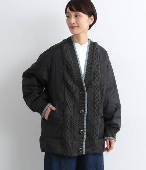 キルト＆アクリルニットドッキングコート(ブラック-F)
