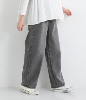 デニムツイル脚長カーブパンツ(ブラック-ONESIZE)