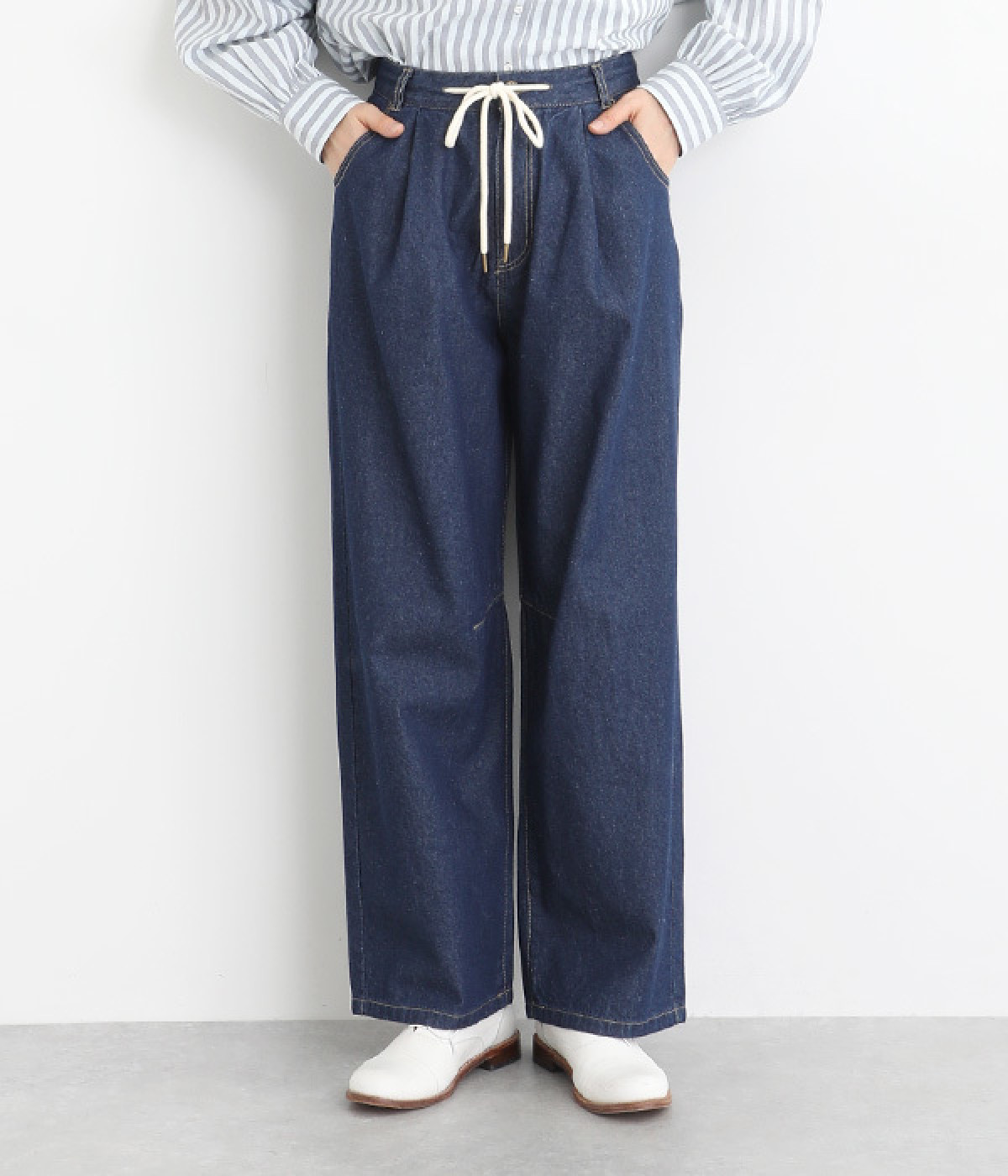 デニムウエストスピンドルカーブパンツ(インディゴ-ONESIZE)