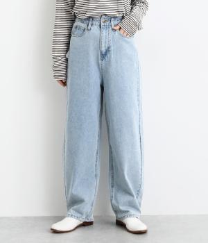 デニム脚長カーブパンツ(ライトブルー-F)