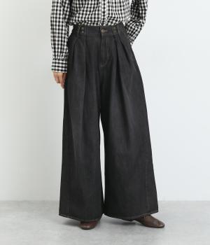 デニムコクーンワイドパンツ(ブラック-F)