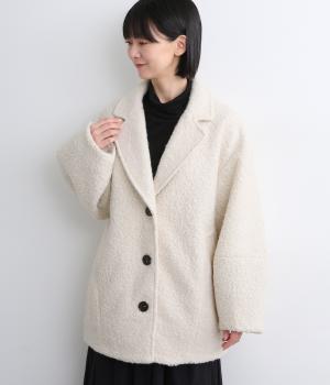 フェイクリングウールシングルコクーンコート(アイボリー-F)