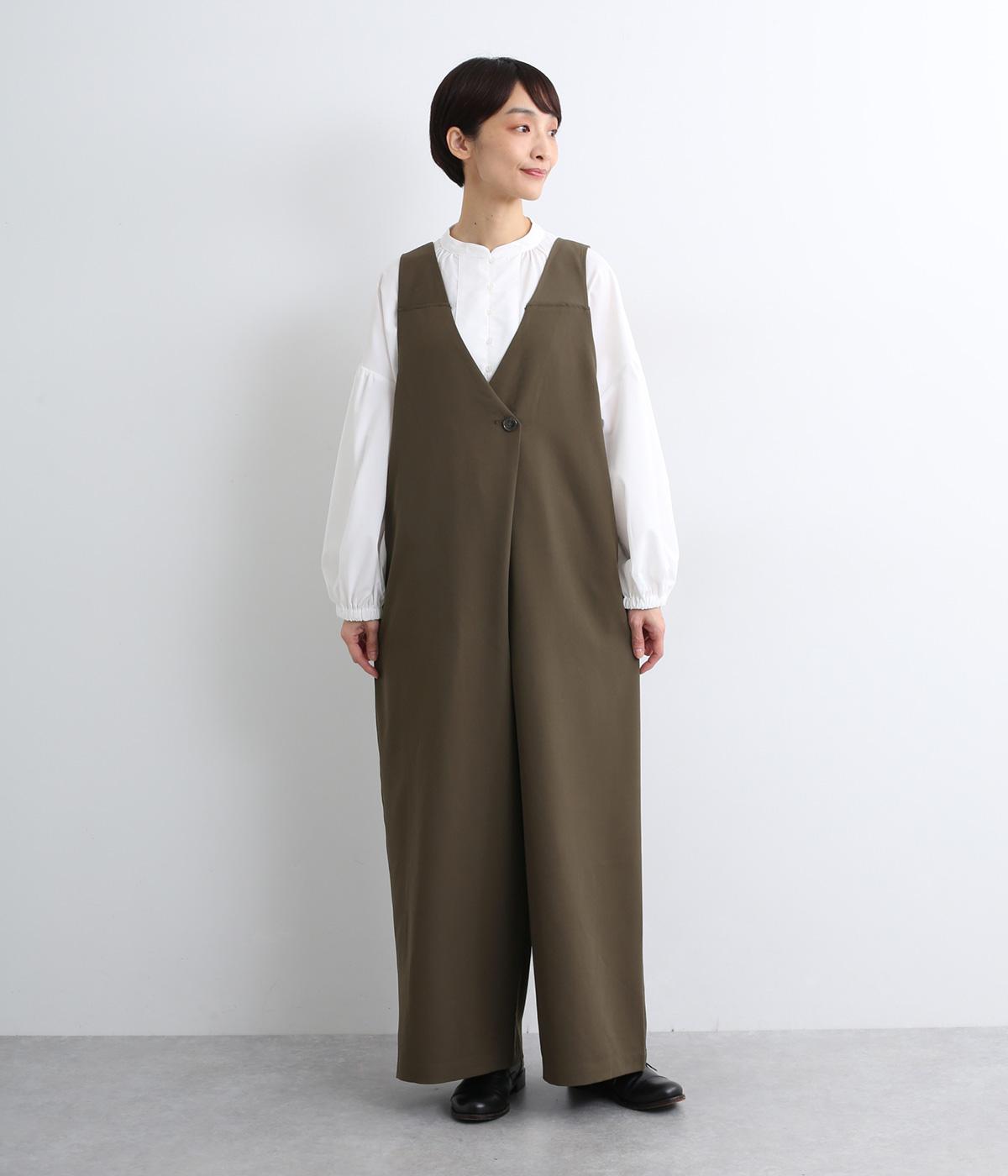 テンセルレーヨンラップ風サロペパンツ(カーキ-F)