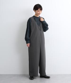 テンセルレーヨンラップ風サロペパンツ(チャコール-F)