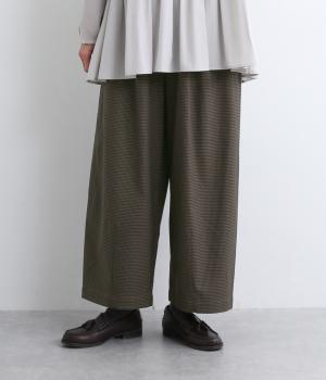 裏起毛チェックワイドコクーンパンツ(ブラウンチェック-F)