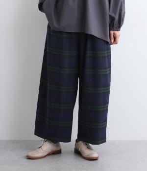 裏起毛チェックワイドコクーンパンツ(ブラックウォッチ-F)