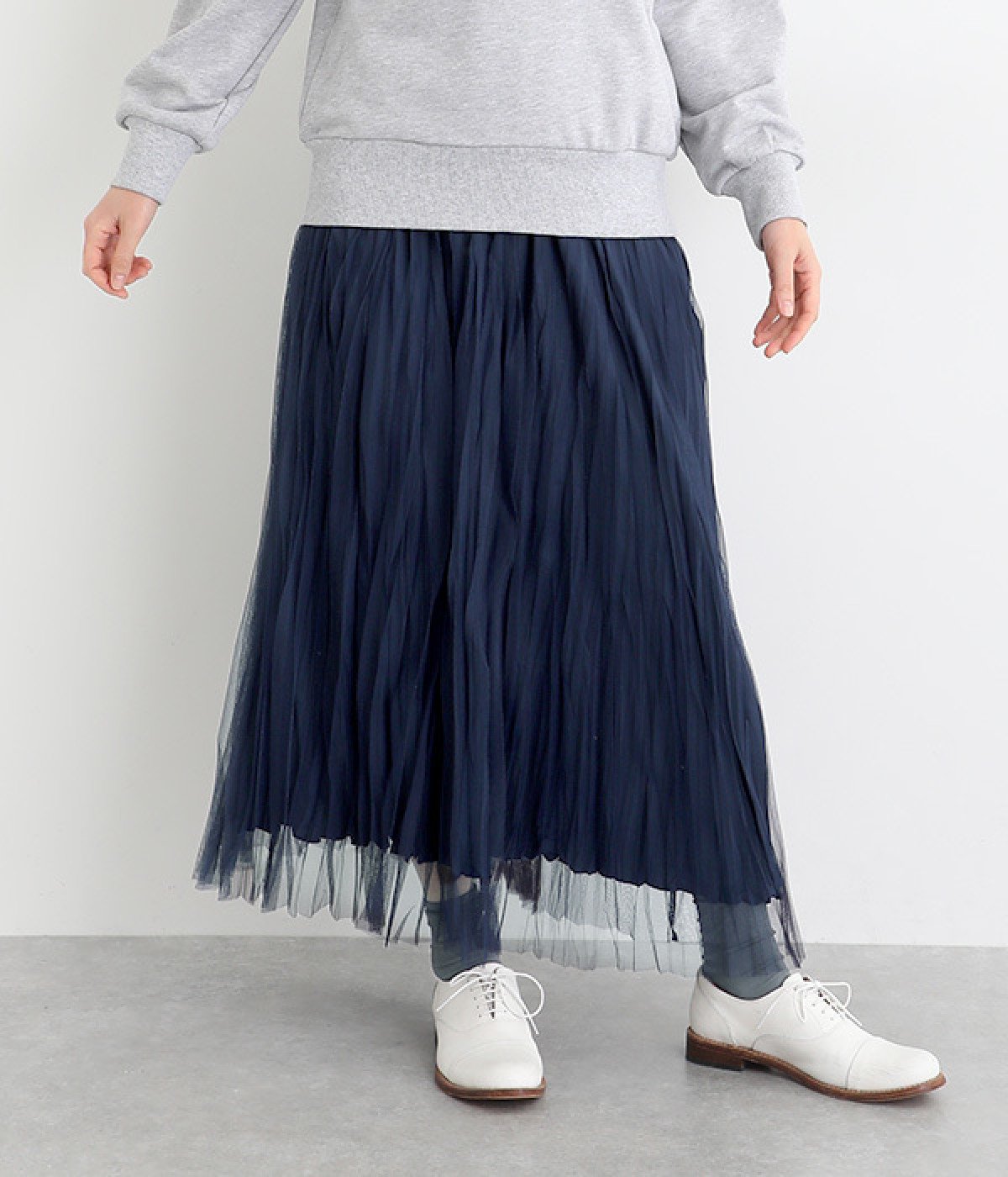チュールランダムプリーツスカート(ネイビー-ONESIZE)