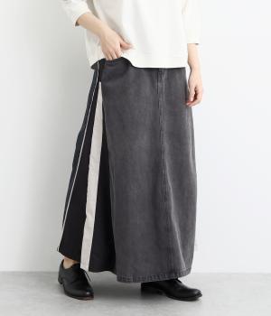 デニム異素材切替スカート(ブラック-F)