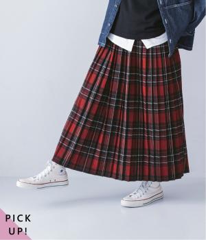 起毛チェックプリーツスカート(レッドチェック-F)