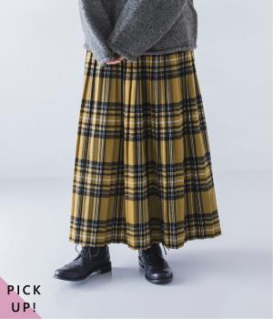 起毛チェックプリーツスカート(イエローチェック-F)