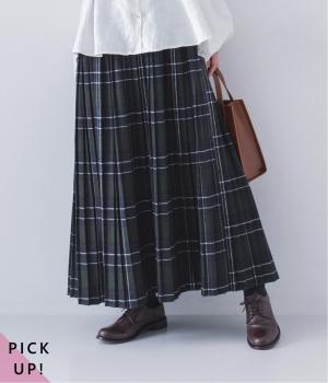起毛チェックプリーツスカート(グリーンチェック-F)