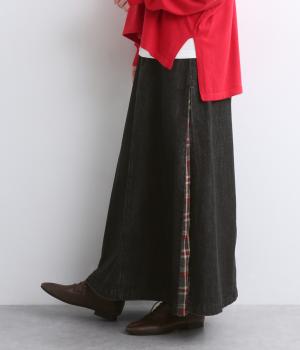 8.5OZデニム×チェックスカート(ブラック-F)