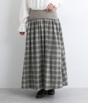 起毛チェックウエストテレコスカート(アイボリーチェック-F)