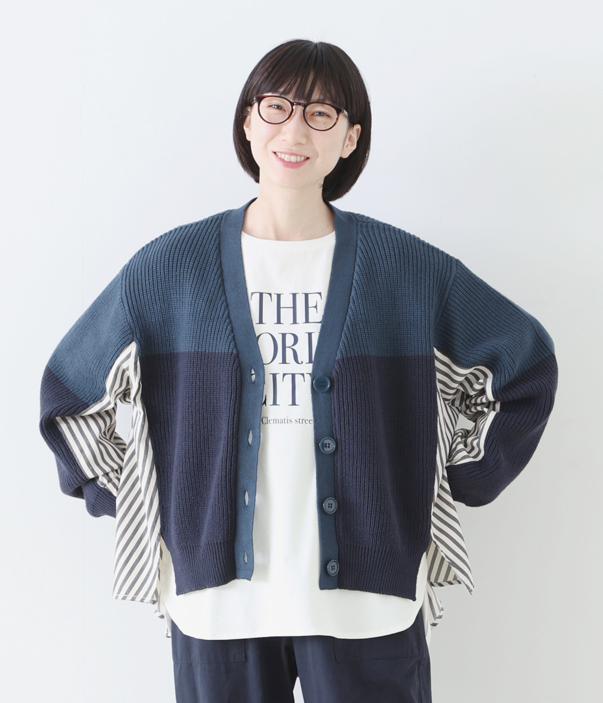 コットンアクリルバルキードッキングカーディガン(ネイビー-ONESIZE)