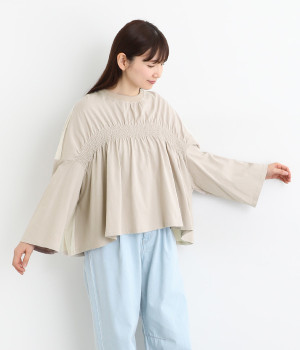 ドライ天竺シャーリングギャザープルオーバー(グレージュ-ONESIZE)