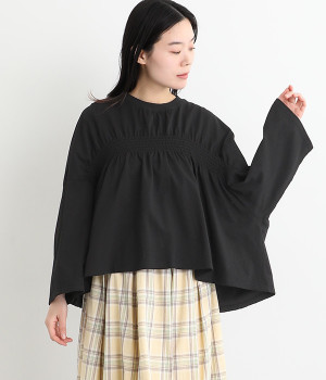 ドライ天竺シャーリングギャザープルオーバー(ブラック-ONESIZE)