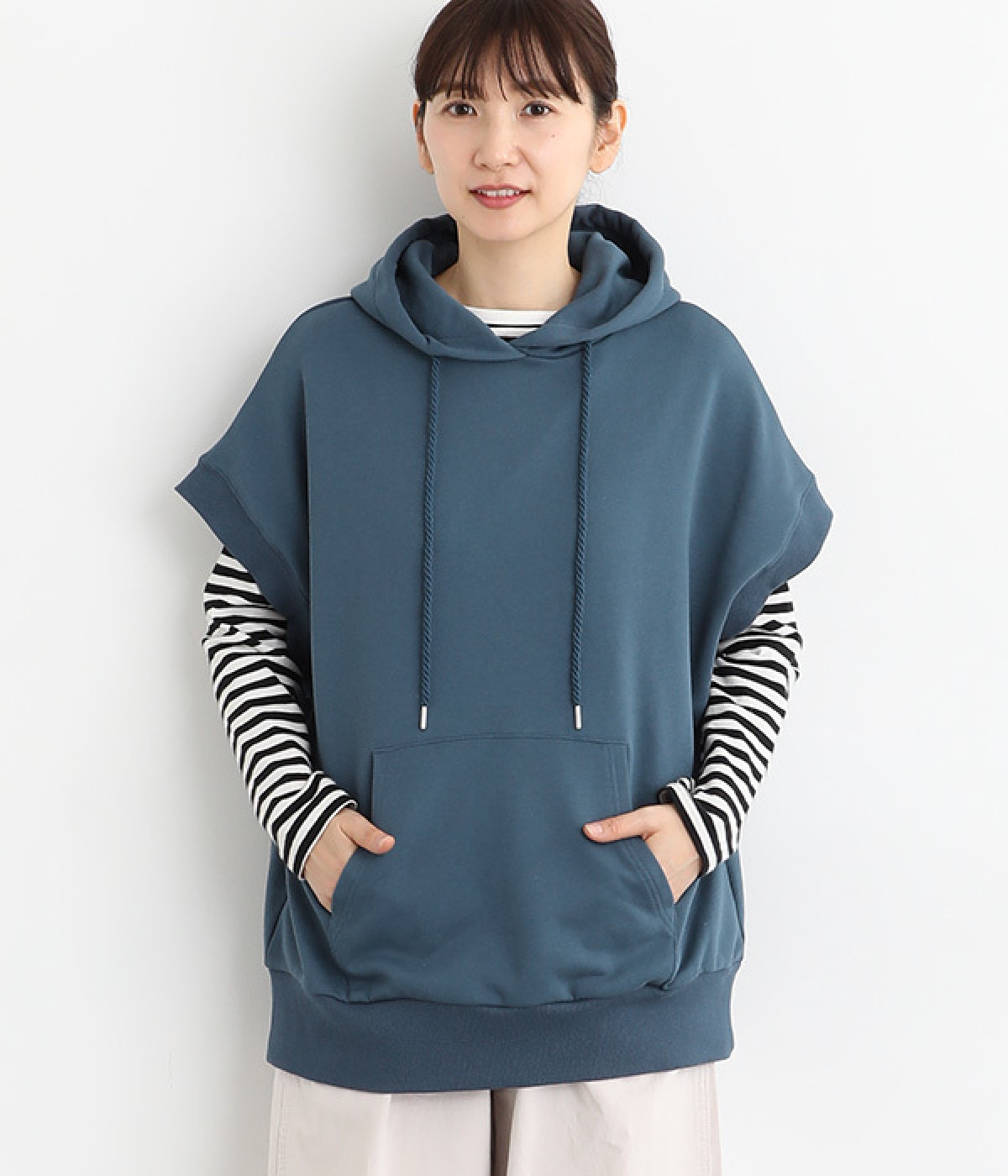 裏毛スエットフーディーベスト(ネイビー-ONESIZE)