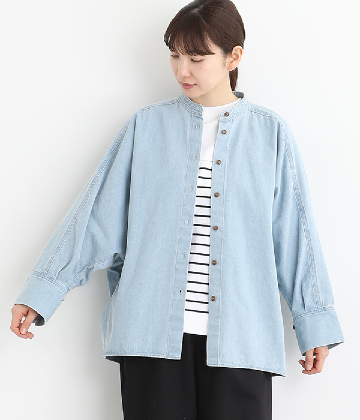 デニムコクーンドルマンチュニック(ブルー-ONESIZE)