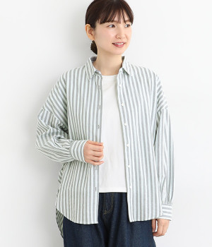 シアーストライプギャザーシャーリングブラウス(グレー-ONESIZE)